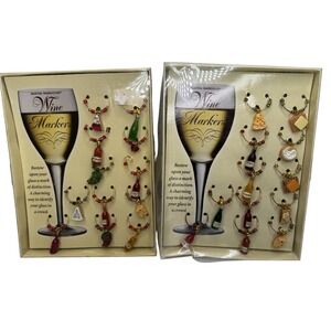 2 Sets Of NEW Boston Warehouse Wine Markers 24 Pc Wine & Cheese Charms